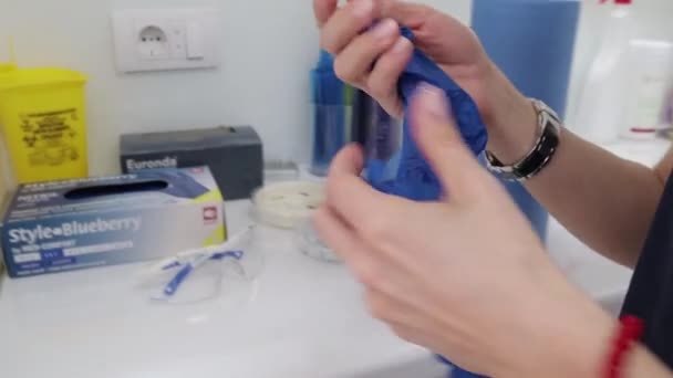 Putting Gloves Hygiene Safety — 图库视频影像
