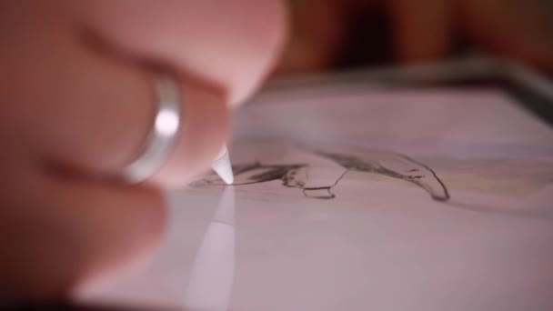 Macro Close Van Tekening Van Een Dier Reusachtige Miereneter Ipad — Stockvideo