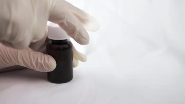 Opening Bottle Medicine White Gloves Close Shot — Video