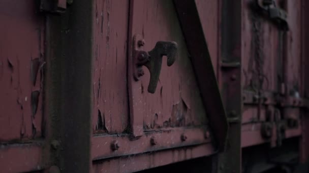 Stationary Wooden Cargo Train Carriage Close Shot — Videoclip de stoc