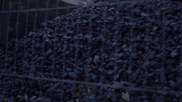 Coal Supply Stored Outdoors Wide Panning Shot — Vídeo de Stock