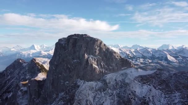 Amazing Drone Flight Swiss Alps Famous Stockhorn Sunny Weather Blue — Video Stock