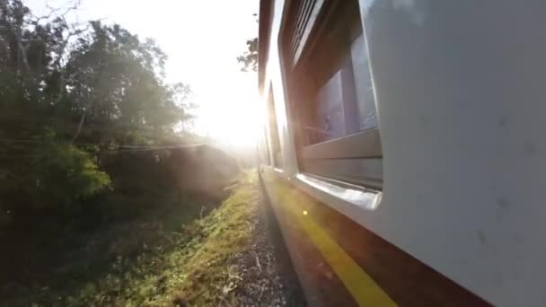 Close Footage Train Riding Railway — Vídeos de Stock
