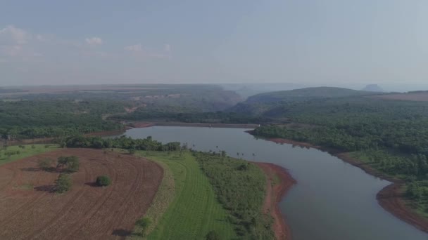 River Dam Brazil Forest Crop Fields — Vídeos de Stock