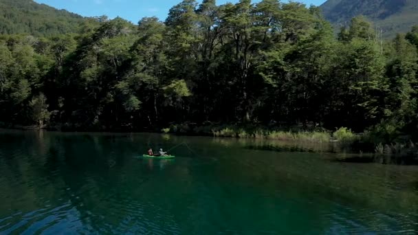 Dolly Two Skilled Dry Fly Fishers Catching Trouts Shore Lake — Stockvideo