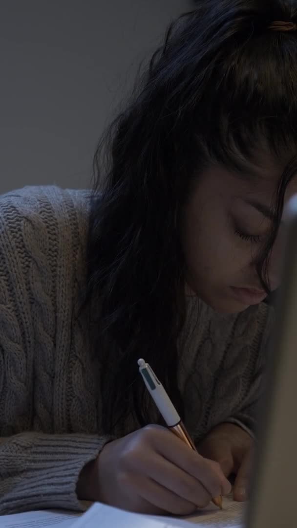 Portrait Female Teenage Student Doing Homework Vertical Video Low Angle — Vídeos de Stock