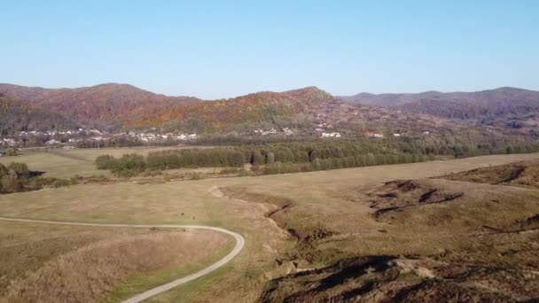 Aerial View Country Hills Sunset Autumn Season Beautiful Rural Scene — Stock video