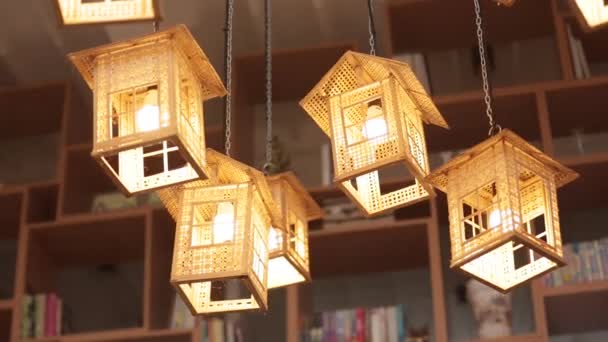 Close Footage Handcrafted Hanging Lamp Made Wood — Video Stock