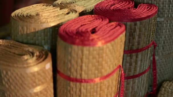 Close Footage Handicrafts Made Papyrus Plant — стоковое видео