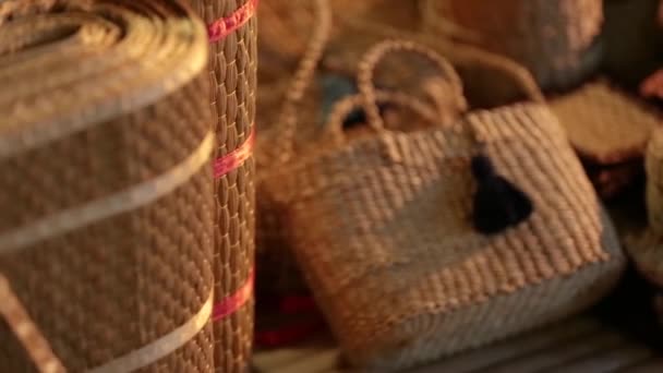 Close Footage Handicrafts Made Papyrus Plant — Stockvideo