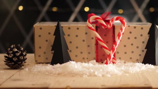 Καρδιά Ζαχαροκάλαμου Αγάπη Και Χριστούγεννα Διακοσμήσεις Ζεστό Κερί Σκηνή Slider — Αρχείο Βίντεο