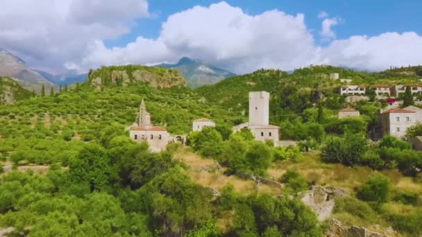 Mourtzinos Tower Kardamyli Drone Aerial Footage — Stockvideo