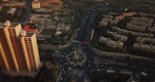 High Angle Aerial Shot Towers Sunset Square Big City Tehran — Stok Video