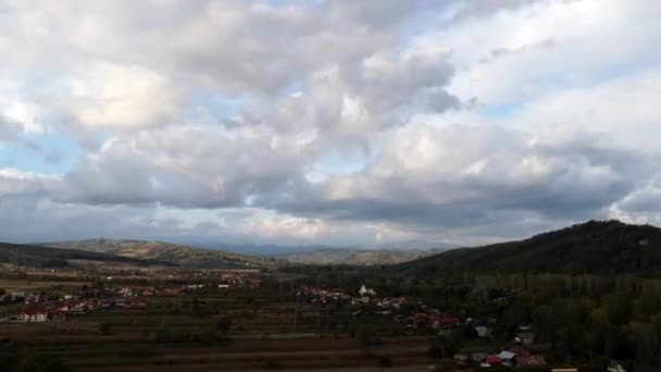 Drone Timelapse Small Village Located Valley Romania — Stok video