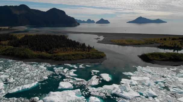 Icebergs Float Surface Calm Lake National Forest Park Autumn Cloudy — Αρχείο Βίντεο
