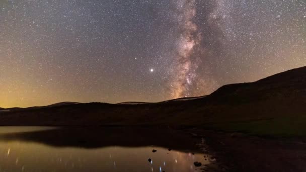Amazing Milky Way Lake Sabalan Mountain Beautiful Night Sky Timelapse — ストック動画