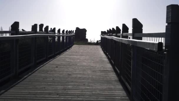 Walking Empty Wooden Bridge Wide Zoom Shot – Stock-video