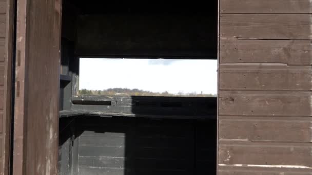 Wooden Bird Watching Hide Entrance Zoom Out Shot — Vídeo de Stock