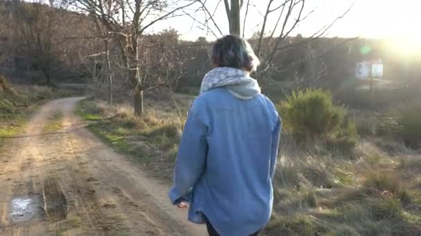 Voyageur Profitant Soleil Pendant Une Promenade Respirant Air Montagne — Video