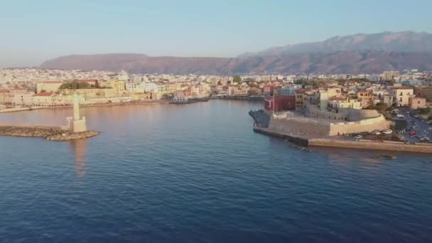 Aerial Drone View Video Iconic Picturesque Venetian Old Port Chania — Video Stock