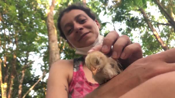 Girl Petting Chick Amazon Rainforest — Stock video