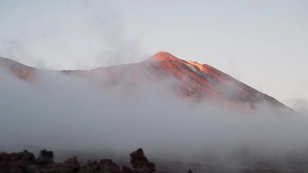 Teide Volcano Sunset Low Clouds View Car Window Canary Islands — Stockvideo