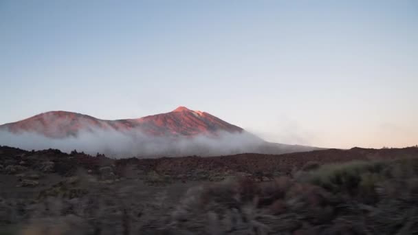 Teide Volcano Sunset Low Clouds Its Base Panoramic View Car — Video Stock