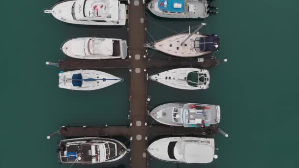 Top Aerial View Bounded Boats Harbor Seward City Alaska Usa — Stock video