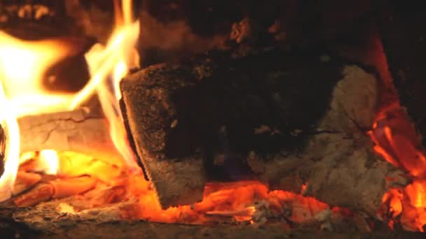 Closeup Burning Logs Wood Burning Stove — Stockvideo