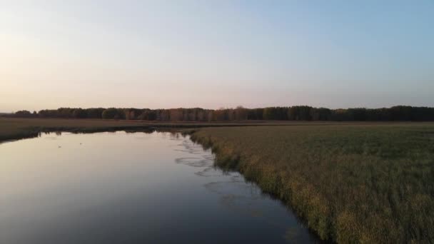Drone Filmato Bellissimo Lago Pulito Acqua Ferma Natura Verso Sole — Video Stock