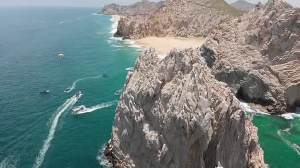 Aerial View Secluded Beach Oceanfront Rock Formation — Video