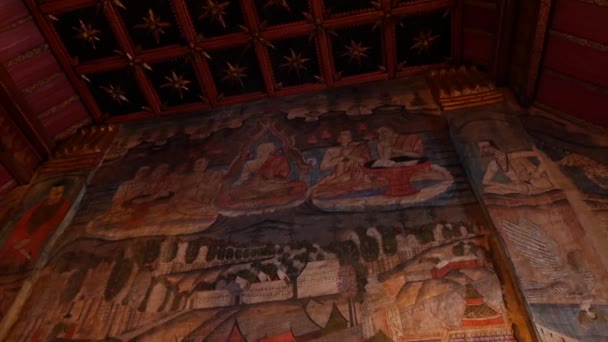 Historical Religious Wall Painting Wat Phumin Landmark Temple Nan Province — Vídeo de stock