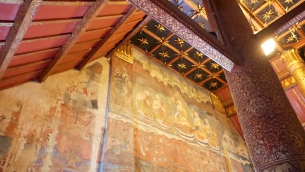 Historical Religious Wall Painting Wat Phumin Landmark Temple Nan Province — Vídeo de stock