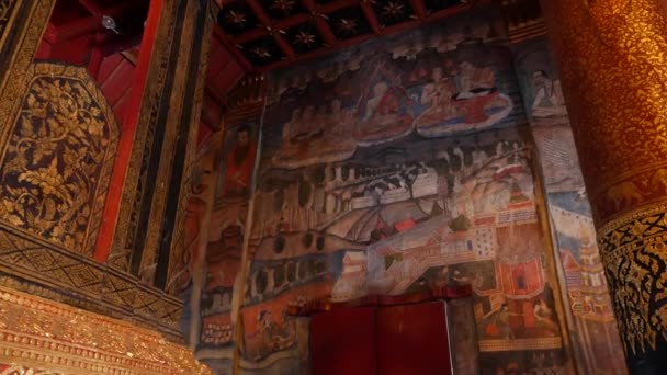 Historical Religious Wall Painting Wat Phumin Landmark Temple Nan Province — 图库视频影像