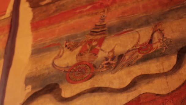 Historical Religious Wall Painting Wat Phumin Landmark Temple Nan Province — Stockvideo