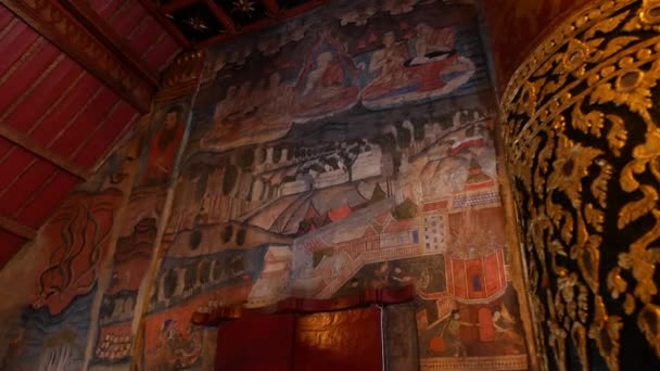Historical Religious Wall Painting Wat Phumin Landmark Temple Nan Province — Wideo stockowe