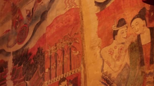Διάσημη Και Ιστορική Ζωγραφική Τοίχο Τέχνης Του Puumanyaaman Wat Phumin — Αρχείο Βίντεο