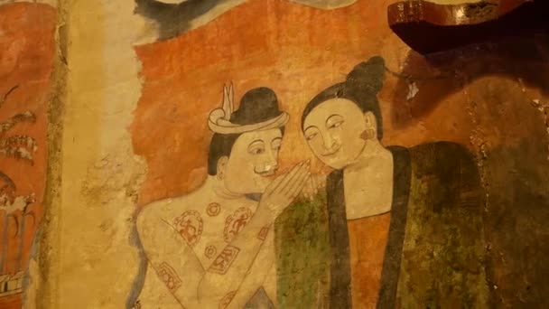Famous Historic Art Wall Painting Puumanyaaman Wat Phumin Nan Province — ストック動画