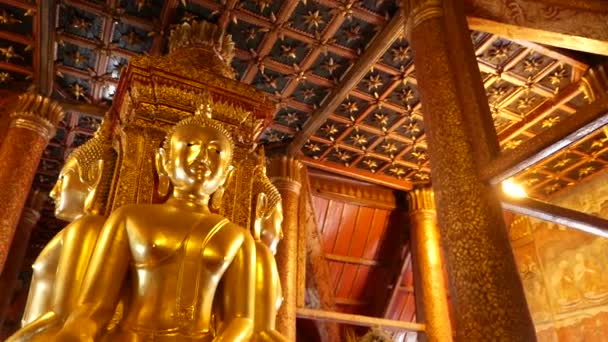 Big Golden Buddha Statue Located Famous Wat Phumin Temple Nan — Video