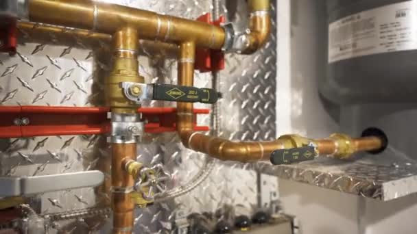 Hydronic Heating Heat System Boiler Pipes Tubes Valves Recirculate Hot — Stock videók