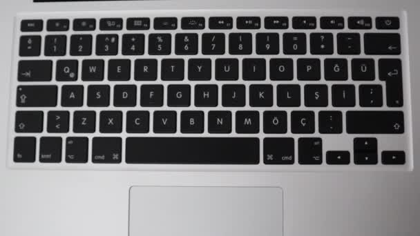 Full Top View Laptop Keyboard Hand Typing Apple Word Press — Vídeos de Stock
