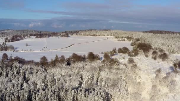 Aerial Timelapse Winter Landscapes Driving Cars Snowy Background — Stok video