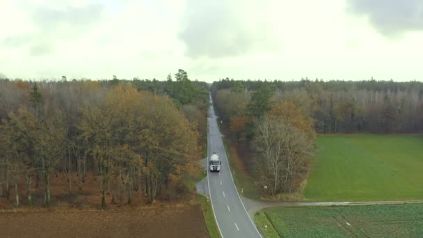 Oncoming Concrete Truck Driving Street Aerial Point View — Vídeo de stock