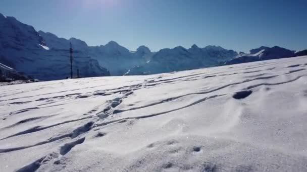 Footprints Deep Snow Stunning View Swiss Alps — Video