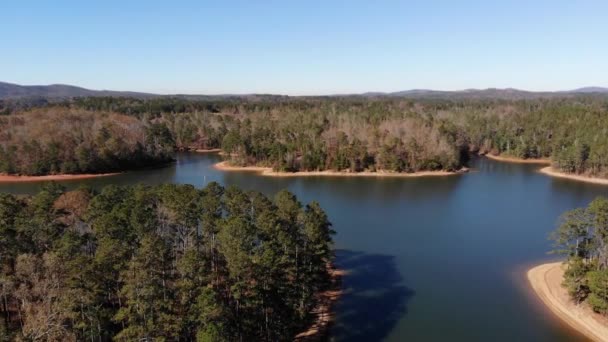 Jezero Allatoona Pobřeží Nízká Hladina Vody Georgia Letecký Dron Stoupající — Stock video