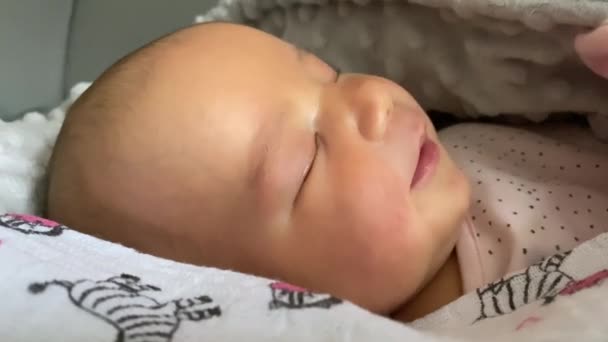 Cute Baby Girl Sleeping Peacefully Her Bed Close Shot — ストック動画