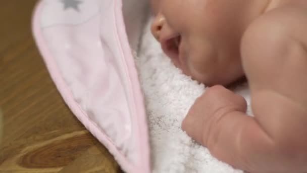 Baby Lying While Massaging Oil Bathing Close — Stockvideo