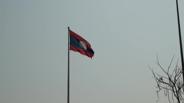 Laos Country Flag Waving Sunset — Video