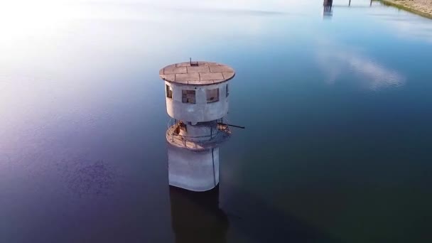 Flying Away Old Abandoned Dam Water Station — Video Stock