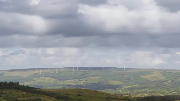 Time Lapse Distant Hills Forest Wind Turbines Cloudy Summer Day — Vídeo de stock